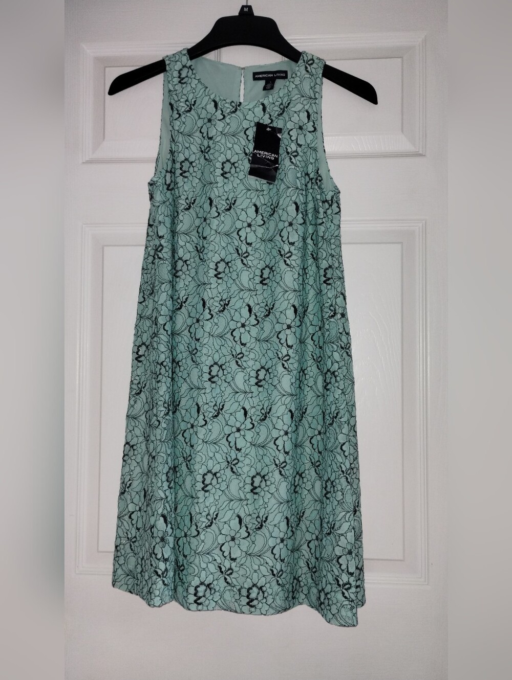 American Living Turquoise Green Dress with Black Floral Lace